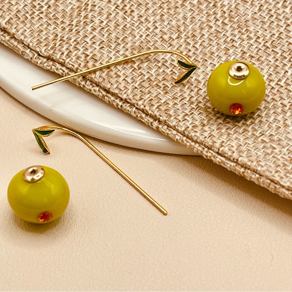 Anthropologie Gold and Green Olive Drop Design Threader Earrings - Picture 5 of 12